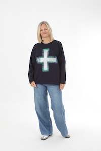 Oversized Sweater: Oversized Sweater - Navy - Tartan