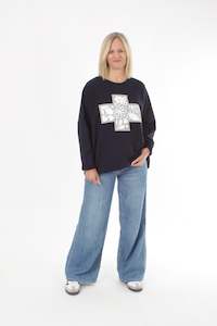 Oversized Sweater: Oversized Sweater - Navy - Grey Floral