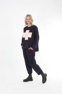 Oversized Sweater: Oversized Sweater - Navy - White Pink Floral
