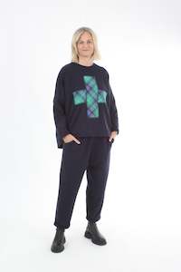 Oversized Sweater - Navy - Cross Print - Pre-Order