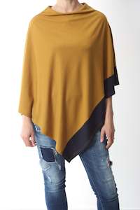 All Ponchos: Tri Poncho Merino - Mustard with Navy Trim - Pre Order 2 - 3 Weeks