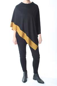 All Ponchos: Tri Poncho Merino - Black with Mustard Trim - Pre Order 2 - 3 Weeks