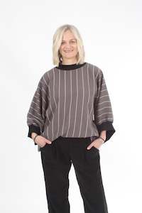 Sonia Top - Mocha Stripe - Black Trims