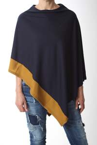 All Ponchos: Tri Poncho Merino - Navy with Mustard Trim - Pre Order 2 - 3 Weeks