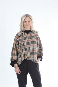 Sonia Tops: Sonia Top - Wool Camel Check Black Trims