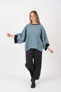 Vanessa Top - Blue with Black Stripe - Black Trims
