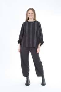 Vanessa Top: Vanessa Top - Charcoal and Black Stripe - Black Trims