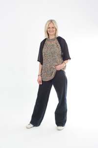 Emma Tops: Emma Top - Floral Chiffon - Navy Sleeve