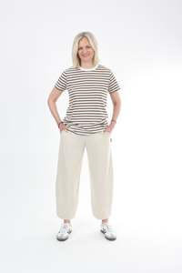 Tee Shirt - Mocha and White stripe  - Pre Order