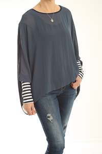 Alexa Top - Reversible Denim Blue/Navy - Thin Stripe Cuffs - Pre-Order