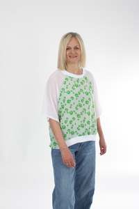 Harper Top - Green Floral and White Short sleeve