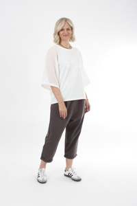 Bennie Top - White with White Mesh sleeves