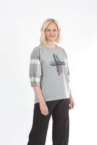Bennie Top: Bennie Top - Grey with line Print Sleeve