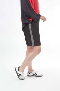 Short Shorts: Crissy Shorts -  Black Denim with light Stripe and Waist Band