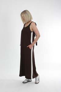Olivia Dress - Chocolate white Stripe - Pre Order