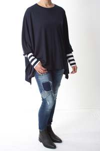 Square Poncho Merino - Navy wide stripe Cuff - Pre-Order 2-3 weeks