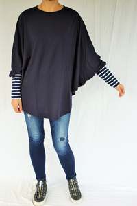 Poncho Plain Navy Merino - Narrow Stripe Sleeve - Pre Order 2- 3 Weeks