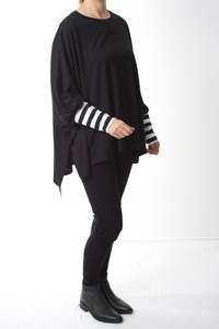 Square Poncho Merino  - Black Stripe Sleeve - Pre-Order 2-3 weeks