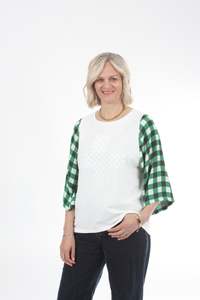 Bennie Top: Bennie Top - Ivory with White Green Check sleeves