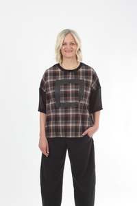 Florence Top - Chocolate Check and Black with Print