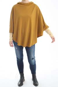 All Ponchos: Hooded Poncho - Mustard Merino - Mustard White Stripe Trims - Pre-Order