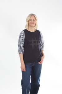 Bennie Top: Bennie Top - Navy - Navy White Gingham Sleeve