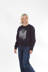 Crew Sweater: Crew Sweater - Navy - Silver Print