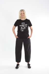 Tee Shirt - Black with White faces print