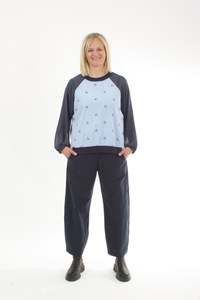 Harper Top - Pin Stripe Rabbit and Denim Sleeve