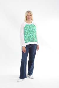 Harper Top - Green Floral white Sleeve