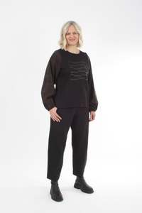 Alice Top - Black line Print - Check Sleeve
