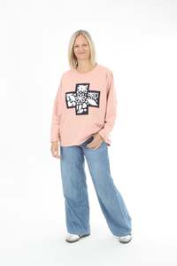 Oversized Sweater - Pink - floral Cross Print - Pre-Order