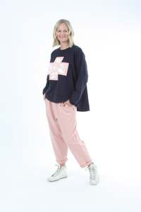 Oversized Sweater: Oversized Sweater - Navy - Pink floral Cross Print - Pre-Order