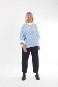 Sonia Top - Pin Stripe Rabbit Print