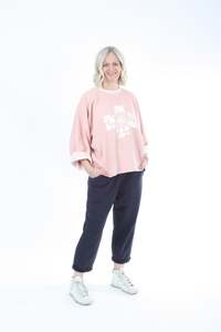 Trena Sweater - Pink - White Floral cross Print