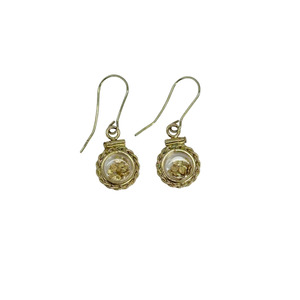 Gold Bezel Earrings Filled With 23kt Natural Gold Flakes: 14kt Gold Rope Bezel Earrings