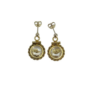 Gold Bezel Earrings Filled With 23kt Natural Gold Flakes: Yellow Gold-filled Rope Bezel Studs