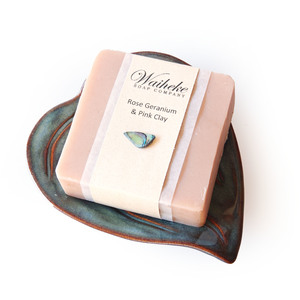 Ceramic Kawakawa Leaf Soap Dish & Soap Gift Box (Azure) - Waiheke Soap Company