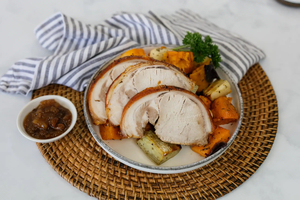Rosemary Roast NZ Pork with Roast Vegetables & Apple Chutney - Waipawa Butchery