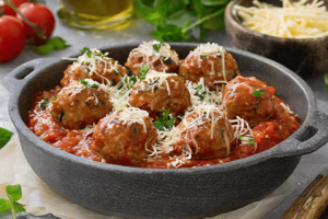 Products: Micky's Meatballs, Angus Beef in Tomato Sauce with Herbs. - Waipawa Butchery