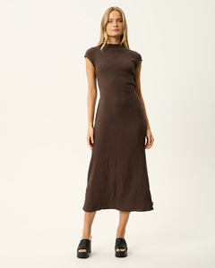 Elodie - Seersucker Midi Dress - Coffee