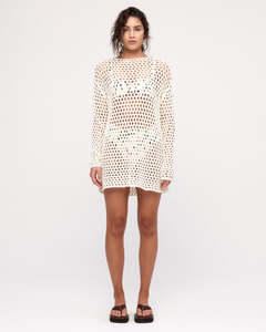 Womens Dresses: Crochet Knit Tunic Dress - Coconut