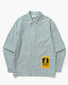 Mens Shirts: Poplin Stripe Waiter Shirt - Forest