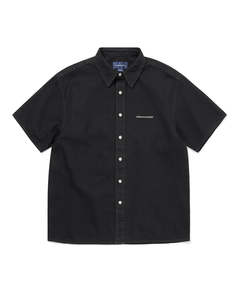 Washed Denim Short Sleeve Shirt - Black