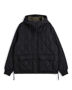 Military W-Zip Down Hoodie - Black