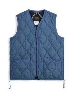 Military W-Zip V-Neck Down Vest - Indigo Denim