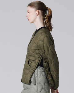 Military V-Neck W-Zip Down Jacket - D.Olive