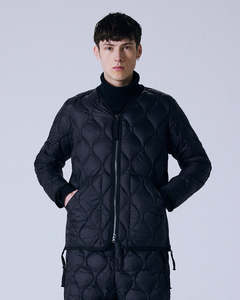 Military V-Neck W-Zip Down Jacket - Black