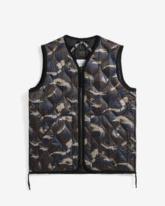 Military V-Neck W-Zip Down Vest - Paint Camo