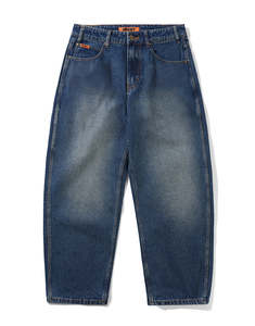 Mens Jeans: Baggy Denim Jeans - Distressed Indigo
